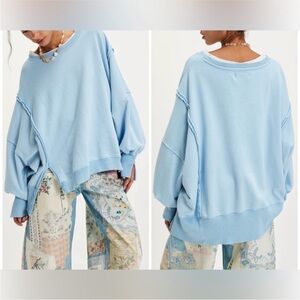 Free People Light Blue Oversized Sweatshirt